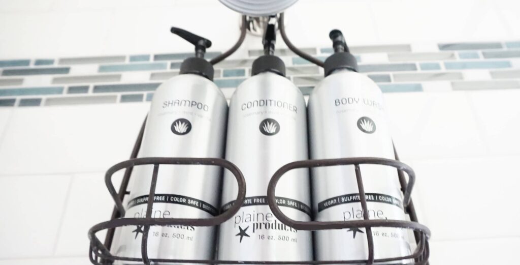 three bottles of sustainable products for my eco friendly shower