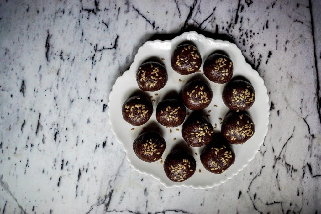 vegan brownie balls on a plate