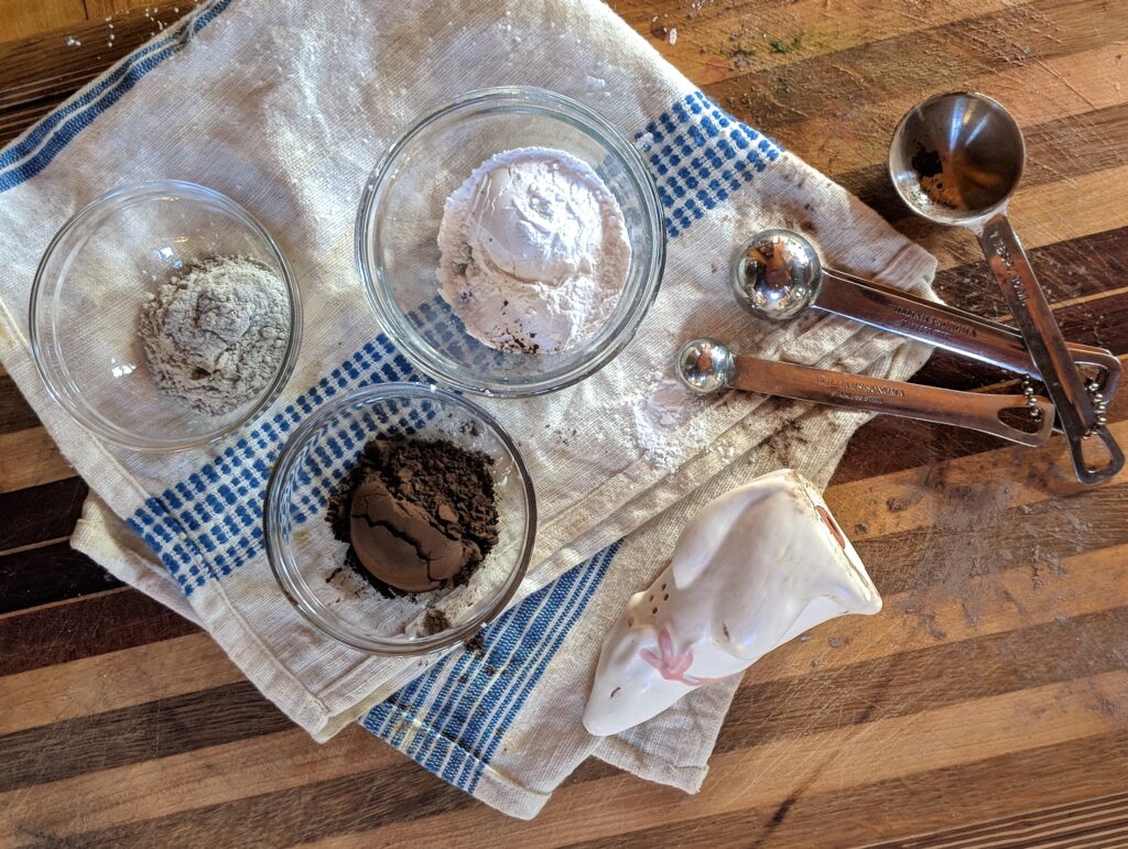 Top view of ingredients used to make arrowroot powder dry shampoo