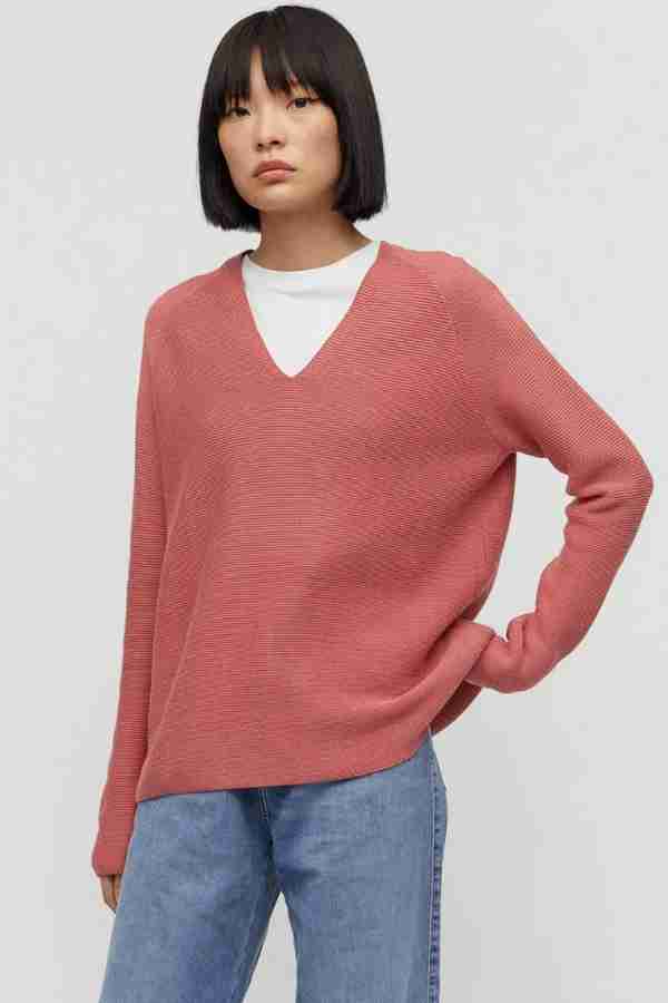 person wearing a sustainable sweater and pants