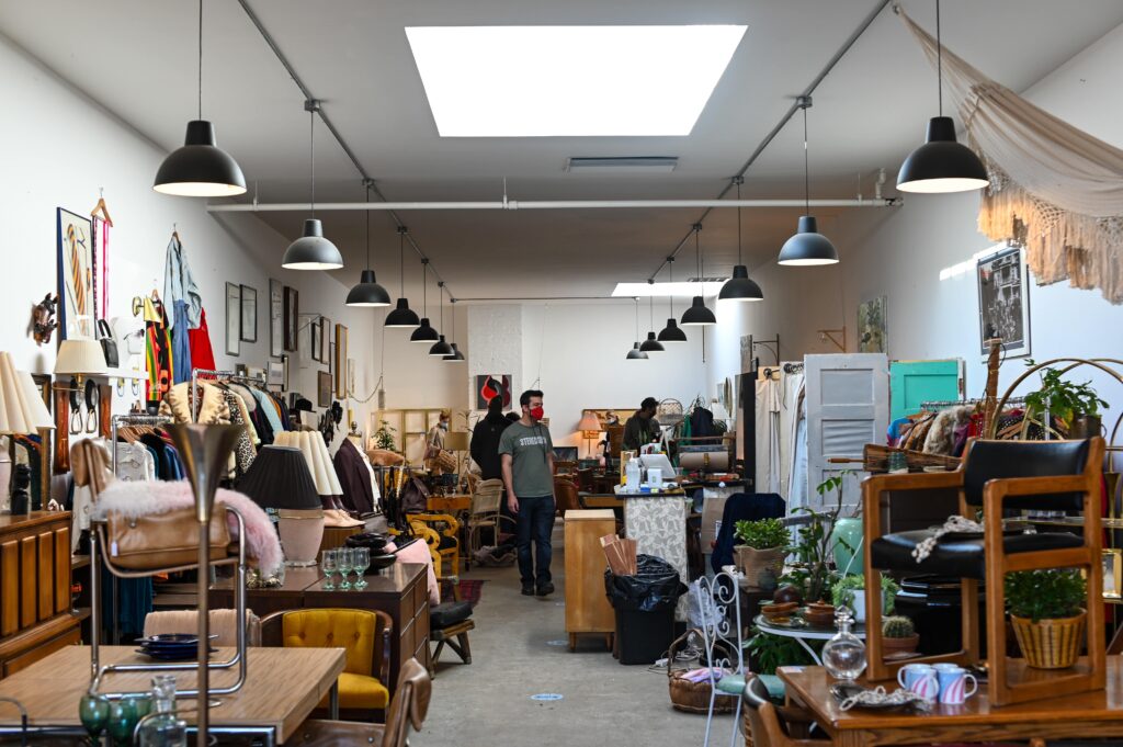 image of customers shopping for furniture in a reuse center