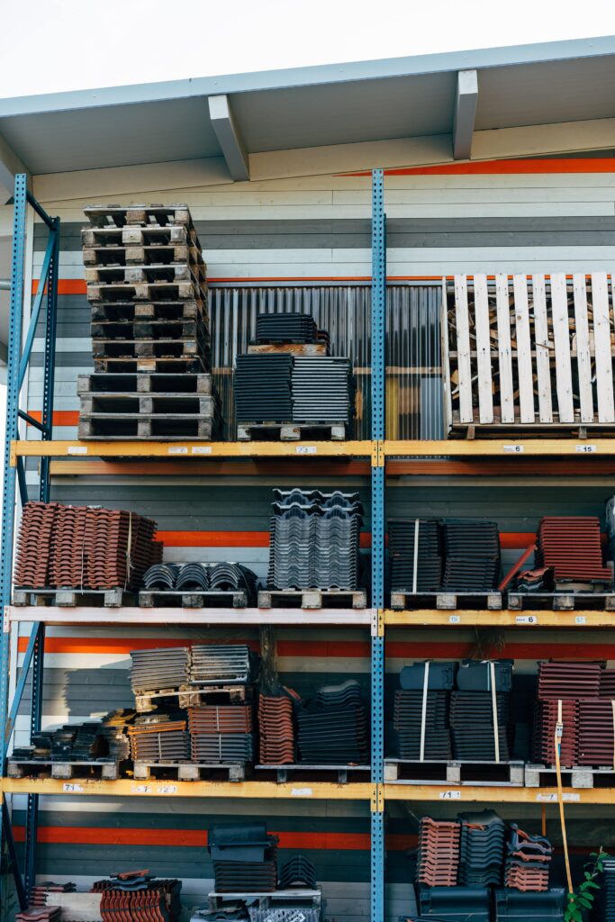 image of building materials on shelves at a reuse center